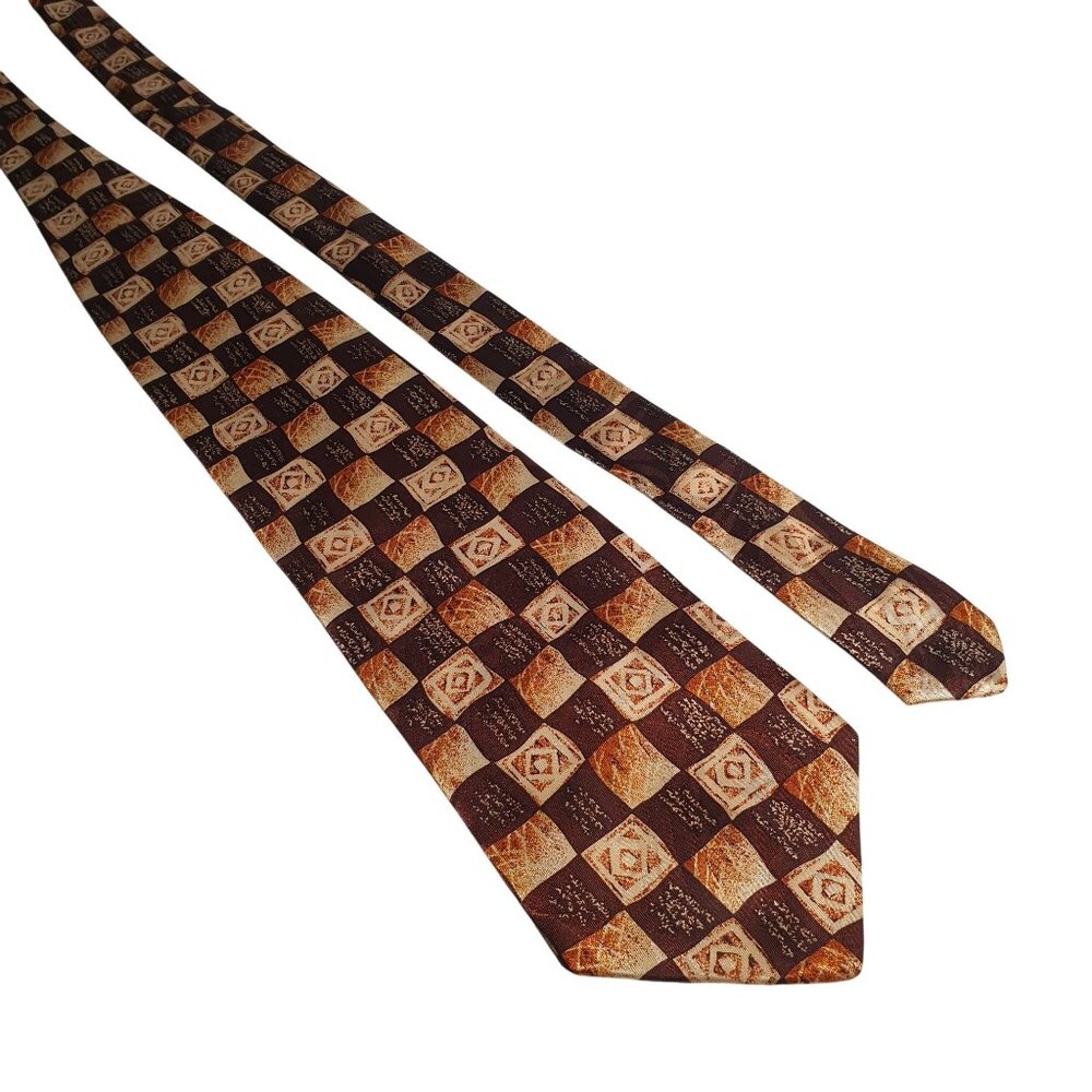 Enrico Capucci Geometric Necktie Brown Beige Checkered Design 100% Polyester Mad
